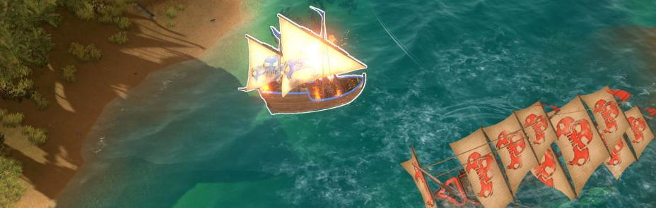 A burning pirate ship in Of Ships & Scoundrels.